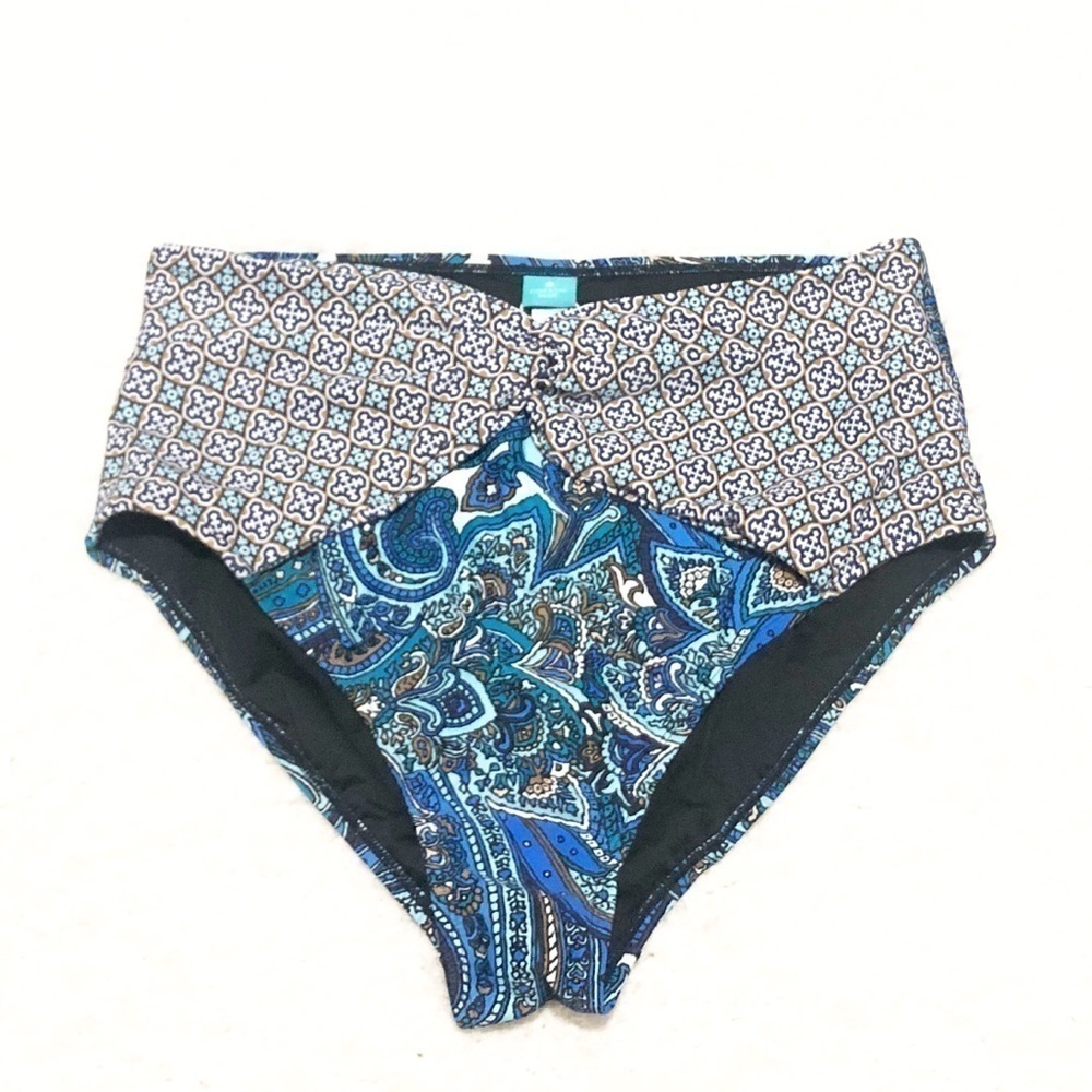 🆕 Coastal Blue full coverage bikini bottoms 2X paisley blue floral slimming